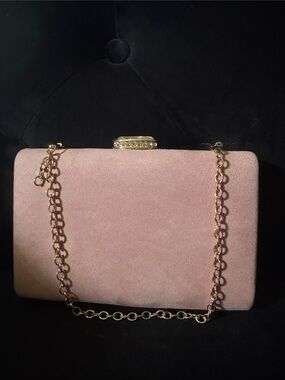 Pink Suede Chain-Handle Evening Clutch